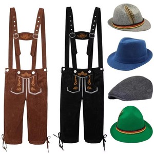 Lederhosen traditionnels allemands à bretelles - Short en daim brodé pour l'Oktoberfest avec options <span class=keywords><strong>de</strong></span> chapeaux personnalisables - Product Image 1