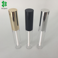 Conteneur en plastique PET vide 10ml, récipient à lèvres transparent avec couvercle noir, or et argent, applicateur pour emballage de rouge à lèvres liquide, 10 pièces