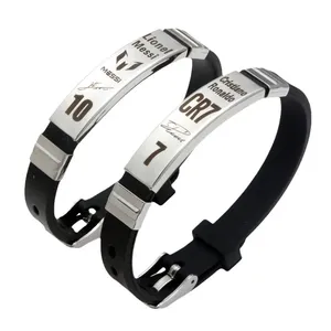 Lionel Messi cristiani Ronaldo Neymar stelle del calcio in acciaio inox Silicone braccialetto di moda calcio accessorio per gli uomini ragazzi - Product Image 6