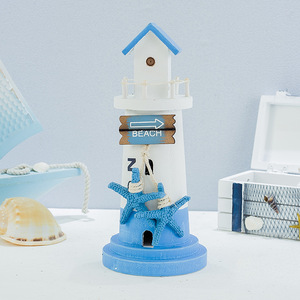 Décoration Maison Phare Méditerranéen 2 Pièces Tour Indicateur de Plage en MDF Cadeau Artisanat Créatif Décoration Salon - Product Image 2