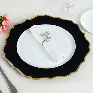Assiettes de présentation irrégulières en plastique noir, rose et bleu de 13 pouces avec bord doré et motif floral pour la décoration de mariages, fêtes et événements - Product Image 2