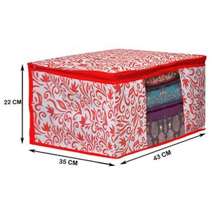 Rouge Patti Fleur Transparent Saree Sac De Rangement Saree Pochette Travail Saree Couverture Pour Femmes Au Prix De Gros - Product Image 3