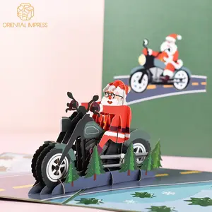 Kartu Natal Lucu 3D Santa On Motor Muncul, Kartu Ucapan Natal