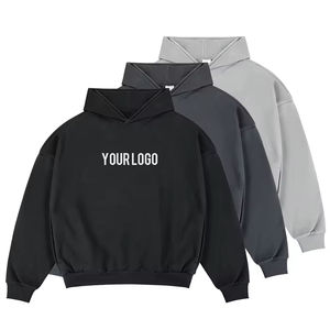 Newly Wholesale Style Blank Heavyweight Boxy Hoodie Keep Warm French Terry Solid Black Oversize Hoodies High Quality <b>Men</b> Sweater - Product Image 1