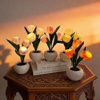 Lampe de chevet en forme de tulipe avec vase en céramique, rechargeable, alimentée par batterie, pour chambre à coucher, décoration de maison, cadeau