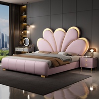 Italienisches Luxuriöses Graues Lederbett-Set, Langlebiges Weiches 1,8M 1,5M Kingsize-Bettgestell, Holzdesign Hotelbett mit Stauraum für Zuhause