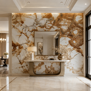 Dalle de marbre de luxe Roma Imperial, base blanche avec veines brun doré, pour mur d'accentuation de villa - Product Image 4