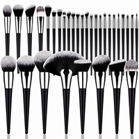 Ms.Miau Professional Black 40-Piece Synthetic Hair Angular Blush Makeup Set Wooden Handles Face Makeup Blending Foundation Eye