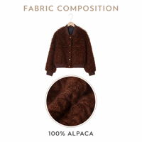 Veste aviateur en alpaga pour femme, manches bouffantes, col sans col, col en V, manteau d'hiver, boutons pression, poignets côtelés, doublure en satin, décontractée pour femmes