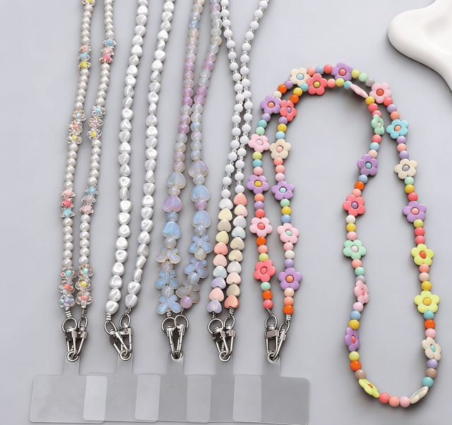 New Acrylic Beaded Pearl Crossbody Phone Lanyard Strap Anti-lost Phone Chain Hanging Pendant Gift for Women