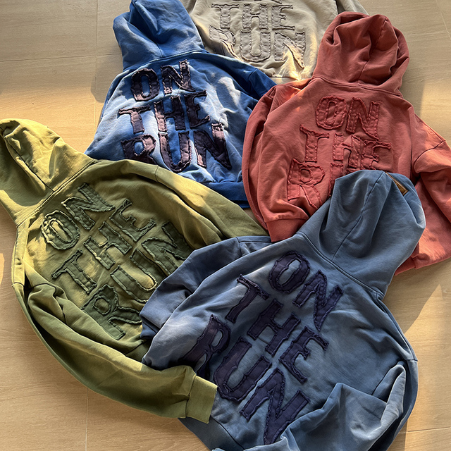 OEM Service Bulk Custom Streetwear Clothing Hoodie Manufacturer Men Distressed Patch Jacket Applique Embroidery Zip up Hoodie