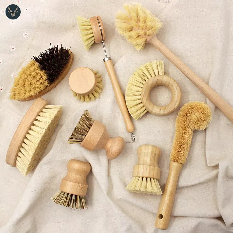 PUSELIFE – brosse à pot de cuisine écologique pour ménage, légumes propres, poêle à pommes de terre, brosse à manche en bambou en fibre de sisal