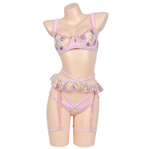 Lingerie Sexy Taglie Forti con Fiocco in Pizzo Rosa Ricamato, Intimo Femminile di Alta Qualità, Dropshipping Intimo Sexy Donna Matura <span class=keywords><strong>XL</strong></span> - Product Image 5