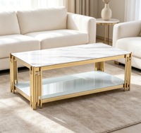 Table basse en acier inoxydable avec plateau en pierre frittée, pieds multi-lattes verticaux, pour salon de luxe – Choix de Valeur