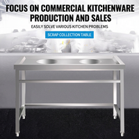 Table de tri des déchets en acier inoxydable double trou, personnalisable, avec pieds réglables en hauteur, pour cuisine professionnelle