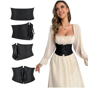 Damen Floral Satin Under bust kurzer Korsett gürtel Schnüren Mode Breite Gürtel Stretch Bustier Einfacher Bund