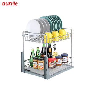 Cassetto della cucina Mobile Cestello <span class=keywords><strong>Cestino</strong></span> di Chiusura Molle di Metallo, Ferro, 2 Tier Cremagliera di Piatto Multi-Funzione <span class=keywords><strong>Cestino</strong></span> Del Pane - Product Image 1