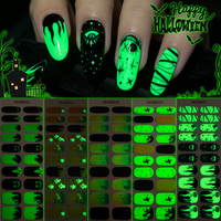 Bandes d'ongles en gel semi-durcies OEM personnalisées non toxiques, 20 embouts, motifs Halloween chauve-souris, chat noir, paillettes violettes, pour la vente en gros