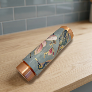 Botella de Agua de Cobre Puro con Estampado de Esmalte Chinoiserie Premium, Diseño Floral de Aves de Lujo, a Prueba de Fugas, para la Salud Ayurvédica, Oficina y Hogar - Product Image 2