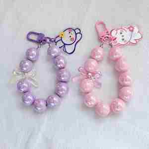 New Arrival Cute Rabbit Cartoon Keychain DIY Colorful Crystal <b>Beaded</b> Acrylic Keychain Accessories for Girl Bag Phone Lanyard - Product Image 5