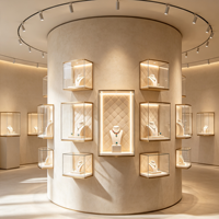 Solution complète pour boutique de bijoux : présentoir mural cylindrique de style galerie minimaliste, vitrine ronde pour bijoux
