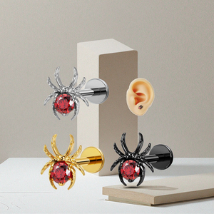 Helix piercing phẳng trở lại bông tai Spider ear piercing đồ trang sức phụ nữ tai đồ trang sức Halloween Spider Web thiết kế sexy piercing - Product Image 3