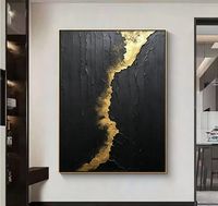 Peinture à l'huile abstraite texturée Or Noir sur toile, peinte à la main en impasto épais, Art mural de luxe pour Villa et Hôtel