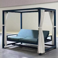 Lit de jour rond d'extérieur, lit de soleil de patio, mobilier de piscine, ensemble de jardin, mobilier en rotin