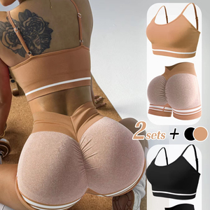 Phụ Nữ Của Thoáng Khí Liền Mạch Màu Sắc Chặn Áo Ngực Đặt Vai Dây Đeo Tập Hợp Vest Đàn Hồi Eo Tập Thể Dục Chạy Thể Thao Quần Short Thiết Lập - Product Image 1