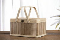 Nouvelle boîte tressée en bambou écologique de style chinois – Panier de rangement rectangulaire portable à double poignée pour le Festival du Dragon