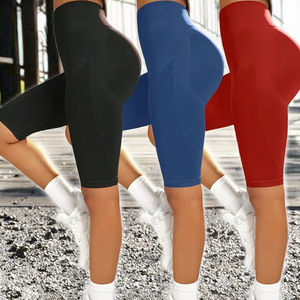Pantalons trois quarts élastiques et serrés pour le sport et le fitness, taille haute, respirants, shorts chauds, fibre personnalisée, vêtements d'extérieur d'été - Product Image 3