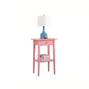 Table de chevet contemporaine rose avec tiroir et étagère pour chambre à coucher - Product Image 1
