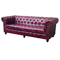 Canapé Chesterfield 3 places en cuir véritable, mobilier de maison classique, canapé capitonné élégant pour salon, finition haut de gamme