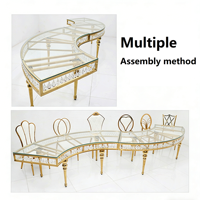 Moderner Gebogener Edelstahl S-Form Serpentinen-Stahltisch mit Gehärtetem Glas für Landhaus-Hotel, Gastronomie oder Park-Hochzeiten und Veranstaltungen