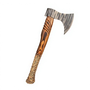Hache Viking en acier forgé à dos plat, tête barbue, manche en bois sculpté, lame de 4 3/4 pouces, hache traditionnelle nordique pour la survie - Product Image 1