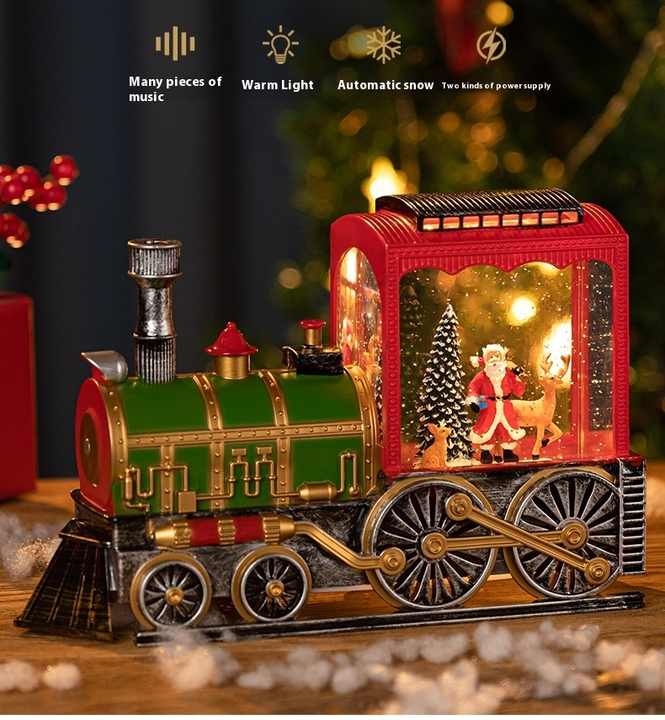 Christmas train snow music box ornament