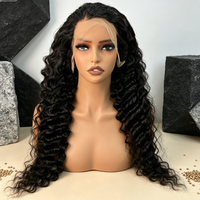 Perruque en cheveux humains Remy bouclés, densité 200%, sans colle, avec dentelle HD 13*4, noir naturel, pré-épilée avec baby hair, pour femmes noires