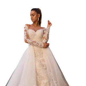 White Strapless Mermaid Wedding Dress With Lace And Long Train Natural Waistline Vintage Style Pure White - Product Image 5