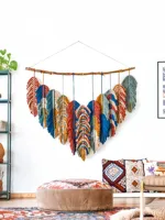 Cadeaux d'affaires promotionnels, décoration murale rectangulaire en macramé rustique fait main en coton, feuilles bohèmes, cadeau artistique, lavable en machine