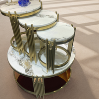 Meubles de salon modernes, table basse ronde en métal brillant doré, ensemble de petites tables d'appoint