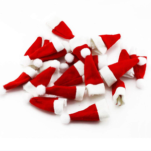 Bộ Đồ Ăn Tiệc Giáng Sinh Trang Trí Chai Rượu Vang Santa Hat Cảm Thấy Mũ Giáng Sinh Nhỏ - Product Image 3