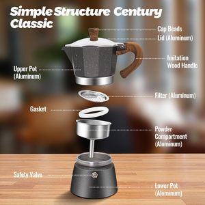 Cafetière Moka en aluminium 3 <span class=keywords><strong>tasses</strong></span> pour cuisinière, 150 ml (5 oz), pour les amateurs de café - Product Image 3