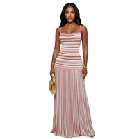 Robe longue rayée dos nu à col halter pour femme, style européen et américain, idéale pour les vacances et les soirées estivales, modèle TW861