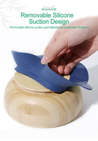 Service de vaisselle OEM pour enfants, salade de fruits, bols d'alimentation pour bébés en bambou, cuillère, fourchette, bols en bois avec base en silicone