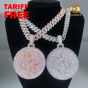 Liontin bulat perak 2.5 inci padat Moissanite liontin kustom malaikat dengan tas uang Hip Hop liontin es keluar untuk rantai
