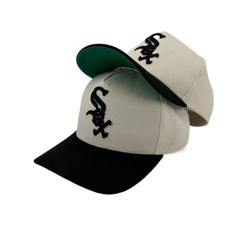 Custom High Quality 5 Panel A Frame Style Cotton Baseball Cap With 3D Raised Embroidery Logo Two Tone Hats