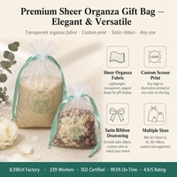 Sac en organza transparent imprimé sur mesure avec cordon de serrage et ruban en satin, pochette transparente pour cadeaux de mariage, emballage de bonbons, vente en gros