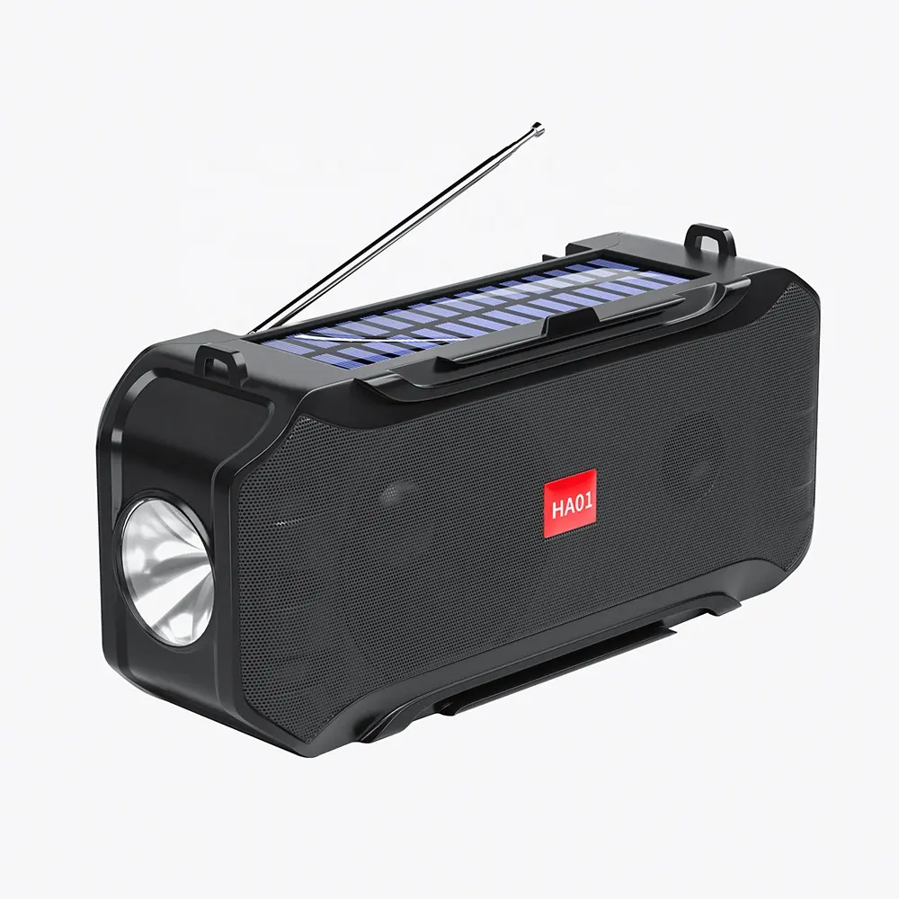 HA01ベルト屋外ソーラーパワーワイヤレススピーカーFMラジオ懐中電灯TFカードUディスク付きソーラー充電スピーカー