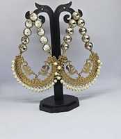 Anting-anting mewah vintage dari paduan logam, desain merak kerajaan, set Kundan, perhiasan pengantin tradisional