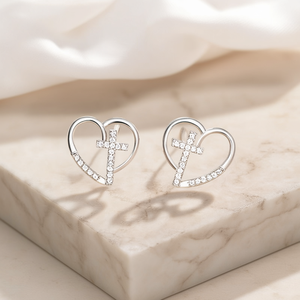 Pendientes de Oro Blanco E4565 con Corazón y Cristal Cruzado, Engaste de Canal con Diamantes de Imitación, Joyería de Moda para Mujer, Regalo Romántico - Product Image 2